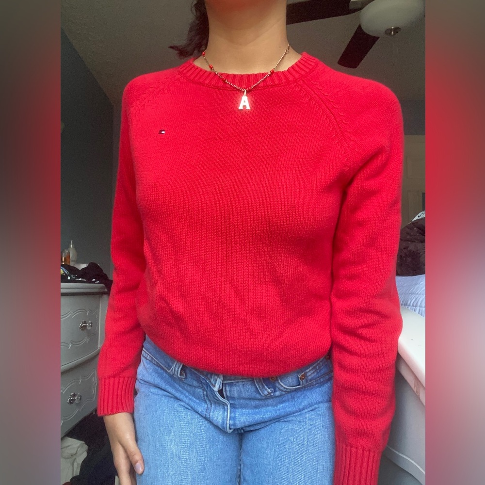 A Soild Red Vintage Tommy Hilfiger Sweatshirt
